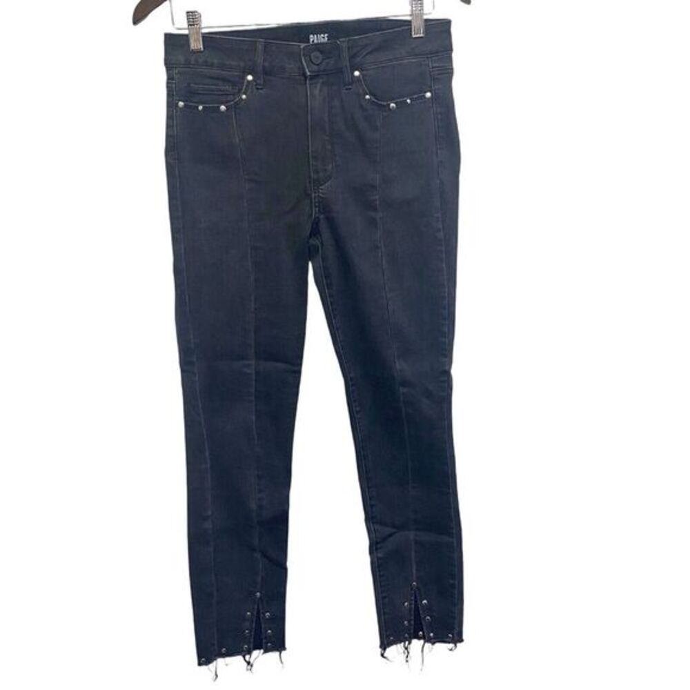 Paige Jeans Womens 27 Black Hoxton Ankle Skinny Raw Hem‎ Stretch Embellished